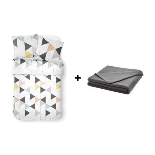 TODAY Parure de couette NORDIK 100% Coton 220x240cm + Plaid Gris OFFERT !
