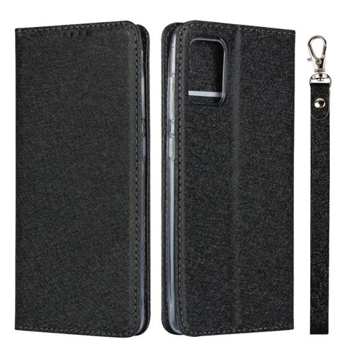Etui en PU texture soie avec support noir pour votre Samsung Galaxy A51 SM-A515