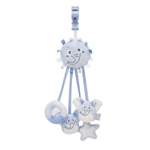 Saro figure suspendue avec rubans et hochet éléphant bleu