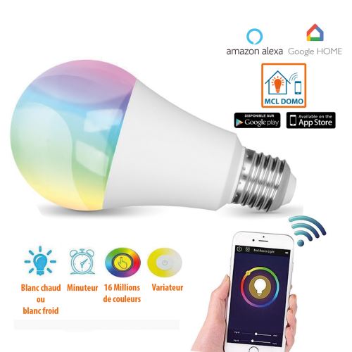 Ampoule multicolore connectée Wifi compatible Google Home et Alexa