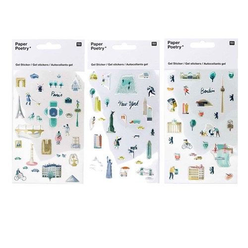 Stickers gel transparent - Paris, New-York, Berlin - Rico Design