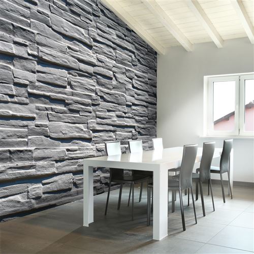 Papier peint Mur de pierre grise-Taille L 200 x H 154 cm