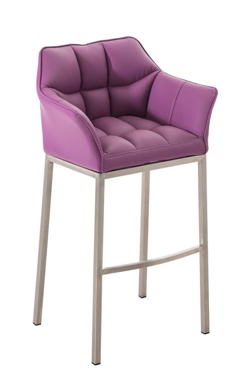 Tabouret de bar Damaso en Similicuir - 4 pieds Acier inoxydable - Siège Violet