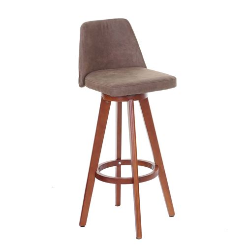 Tabouret de bar MENDLER HWC-C43 tissu rotatif vintage marron pieds foncés