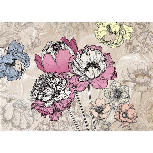 AG ART Papier peint mural intisse Pivoines au crayon 360x270 cm
