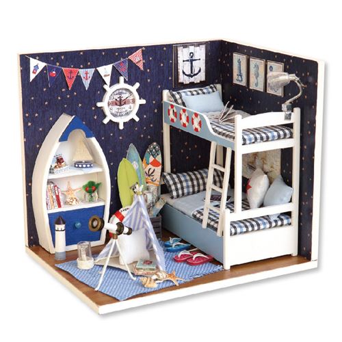 Maison de poupée Insma miniature bricolage avec meubles en bois et caisson lumineux LED