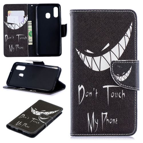 Etui en PU impression de motifs ne touchez pas à mon téléphone pour votre Samsung Galaxy A40