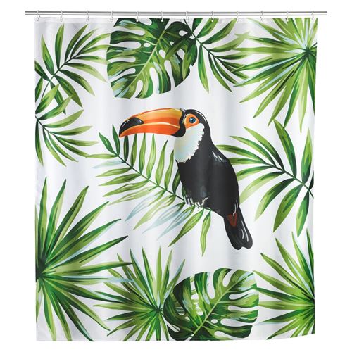 Rideau de douche tropical Toucan - Polyester - 180 x 200 cm - Blanc