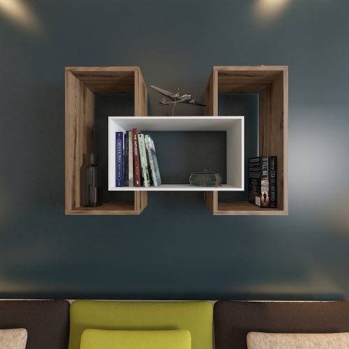 HOMEMANIA Étagère Of Murale Flottante, pour Livres - pour Salon, Bureau - Noyer, Blanc en Bois, 90 x 25 x 60 cm