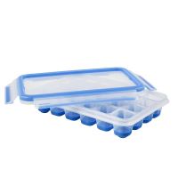 Emsa Boîte à Glaçons, Couvercle, Rectangulaire, 24 Glaçons, Transparent/Bleu, Clip&Close, 517389