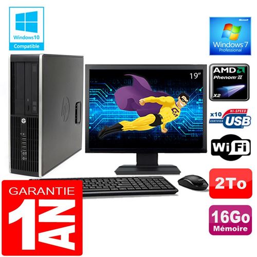 PC HP Compaq 6005 Pro Sff Amd Phenom II Ram 16Go Disque 2 To WiFi W7 Ecran 19'
