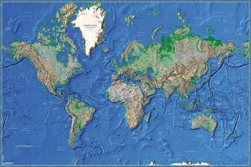 Affiche Carte Du Relief Physique du Monde