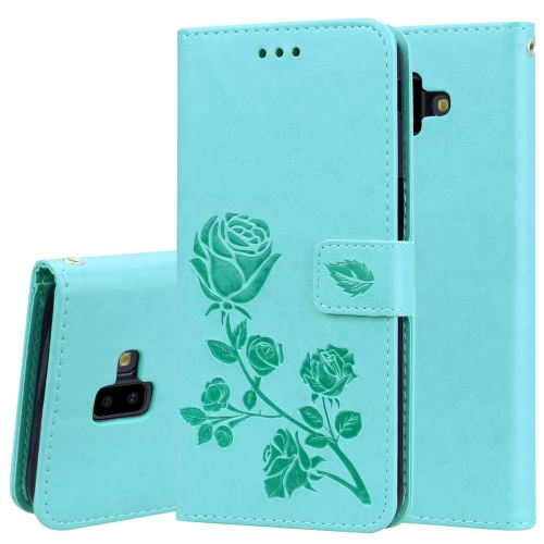 Etui en PU motif de roses cyan pour votre Samsung Galaxy J6 Plus