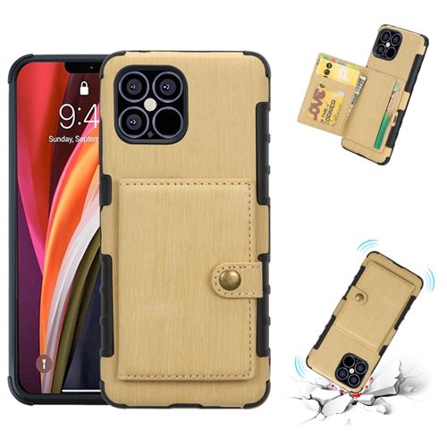 Coque en TPU + PU brossé rigide or pour votre Apple iPhone 12 Pro Max 6.7 pouces