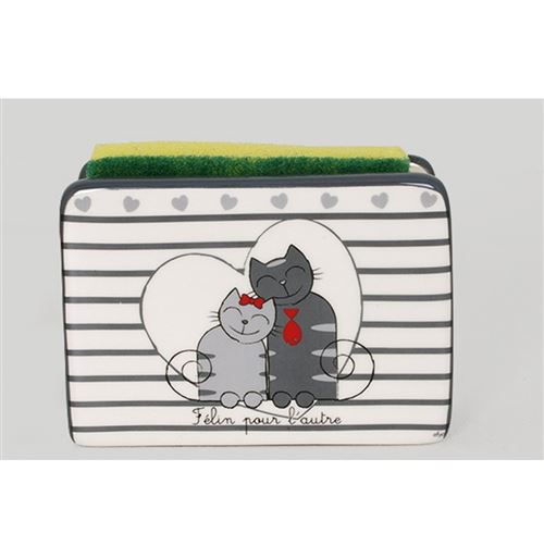 Porte-éponge en céramique blanc - Motifs chats - Support éponge