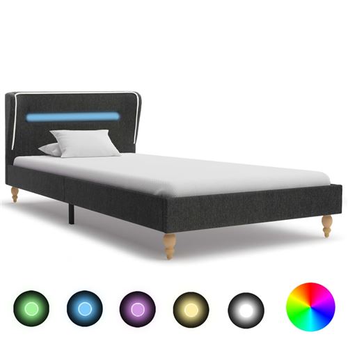 Cadre de lit avec LED Gris foncé Jute 90 x 200 cm
