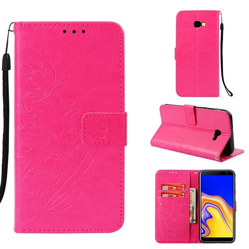 Etui en PU motif fleur papillon rose pour votre Samsung Galaxy J4 Plus/J4 Prime