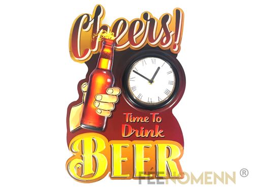 FÉENOMENN horloge déco vintage en métal - cheers beer / bière - time to drink (38x26cm)