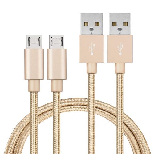 Lot 2 Cables pour ASUS ZENFONE 5 LITE / 4 MAX / 3 MAX / MAX M1 / MAX M2 / GO - Cable Chargeur Micro USB Nylon Tressé Or Doré 1 Metre [Phonillico®]