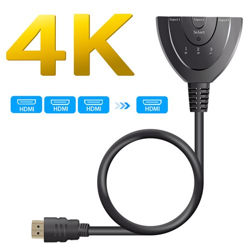 Alpexe Hdmi Switch 4K, Gana Switch Hdmi Sélecteur 3-Port Switcher Hdmi Splitter, Câble Commutateur Hdmi Prend En Charge 4K/1080P