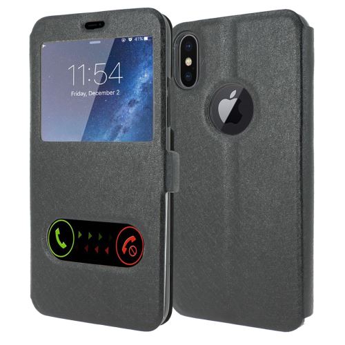 Housse Apple iPhone X Housse Coque de protection S-View Folio Flip Cover [ADVANSIA] (Windows View) Flip Cover [Noir]