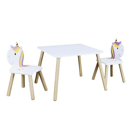 The Home Deco Kids - Table et 2 chaises en bois licorne Lily