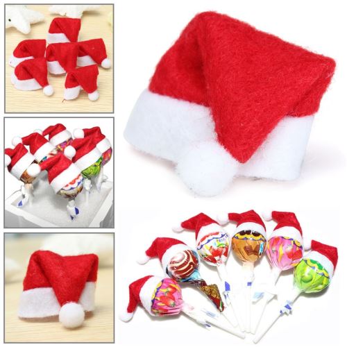6Pcs Mini Santa Chapeau De Noël Housse Etui Couverture Lollipop Bonbon Déco DIY