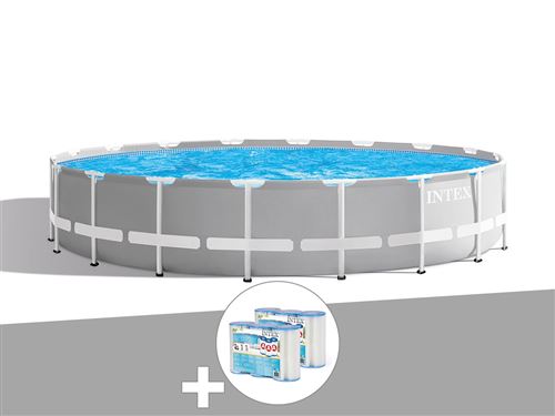 Intex Gris Pack Piscine Tubulaire Prism Frame Ronde 5,49 X 1,22 M + 6 Cartouches De Filtration