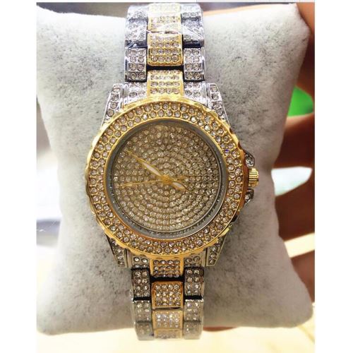 Montre Femme Bracelet Quartz Rhinestone Doré+Argent