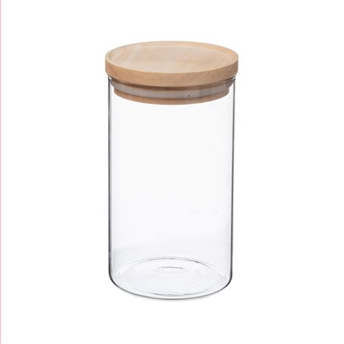 Bocal verre cylindre hermétique bois 1l 9.7x18cm - 135027