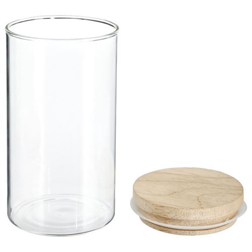 BOCAL VERRE CYLINDRE HERMÉTIQUE BOIS 1.3L 9.7X22CM