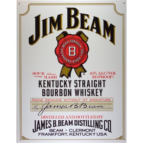 plaque whisky jim beam tole blanche kentuycky whiskey usa