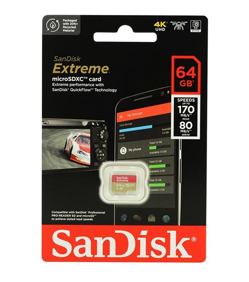 Carte Mémoire microSDXC SanDisk Extreme PRO 256 Go + Adaptateur SD avec  Performances Applicatives A2 jusqu'à 170 Mo/s, Classe 10, U3, V30