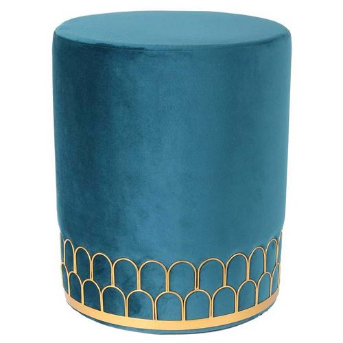 The Home Deco Factory - Pouf en velours design Art Déco - Diam. 35 x H. 43 cm - Bleu - Art Déco
