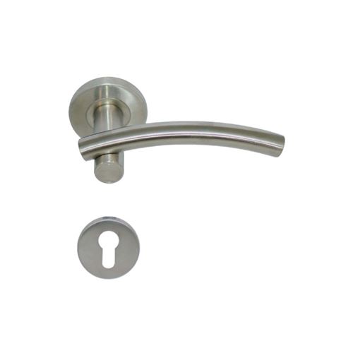Poignées modèle Leognan avec rosaces rondes à cylindre - inox 304 brossé mat x2