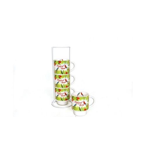 Set de 4 mugs Tropical sur colonne - 200 ml - Porcelaine