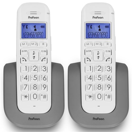 Profoon Ensemble de 2 téléphones sans fil gros boutons Blanc 2608 DUO