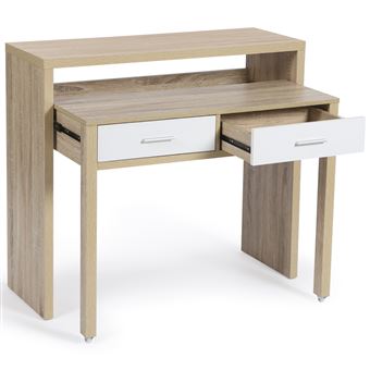Bureau extensible MAX bois façon hêtre et blanc - 1