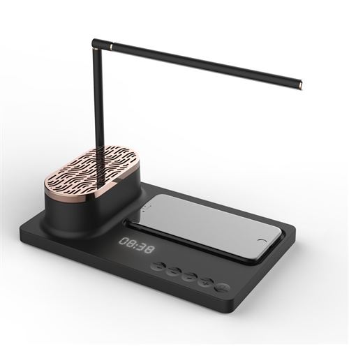 Lampe de chevet L4 avec haut-parleur Bluetooth chargeur de téléphone portable Noir