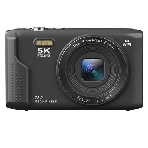 Appareil Photo Num&eacute;rique 5K 72MP FHD - Zoom 16x - Compact - 2 Batteries + Carte 64GB - Noir