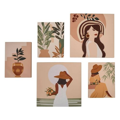 Non Communiqué Femme Orange Atmosphera Créateur D'intérieur - Lot De 5 Toiles Imprimées "Cynthia" 25Cm
