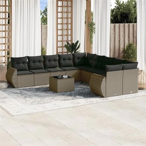 Non Communiqué Gris Vidaxl Salon De Jardin Avec Coussins 12 Pcs, Canapés De Patio, Ensemble De Meubles, Mobilier De Terrasse Extérieur, Beige 3223944