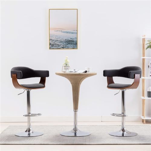 Vidaxl Gris Tabourets De Bar Lot De 2 Bois Courbé Et Tissu - Image 3
