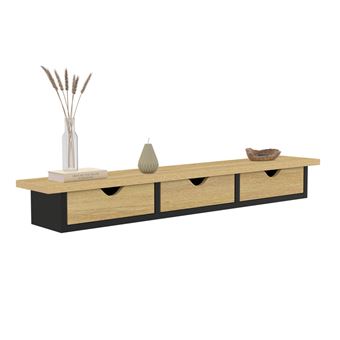 Etagère murale console d'entrée LISE 3 tiroirs effet bois et noir - 1