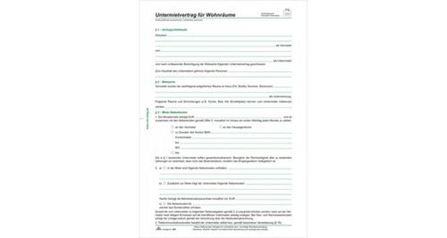 Rnk verlag rnk verlag vordruck "untermietvertrag für wohnräume" , din a4 noir