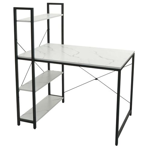 Non Communiqué Blanc Bureau Avec Étagère Mendler Hwc-K81 100X60cm Métal Aspect Marbre - Image 1