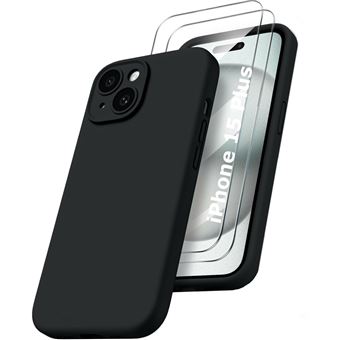 Coque Pour iPhone 15 Plus Silicone Noir + 2 Verres Trempes Little Boutik® - 1