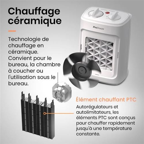 Chauffage soufflant oscillant 1500 W - mini radiateur céramique PTC - 3  niveaux de puissance - chauffage d'appoint avec télécommande blanc au  meilleur prix