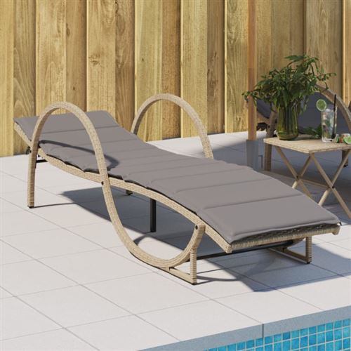 Vidaxl Beige Chaise Longue Avec Coussin 60X199x42 Cm Résine Tressée - Image 2