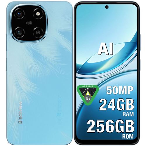 Blackview Color 6 Téléphone Portable 6.67 , 5000mAh, 24(8+16)Go+256Go, 50MP+13MP,Empreinte digitale,Dual SIM 4G smartphone-199g-Bleu